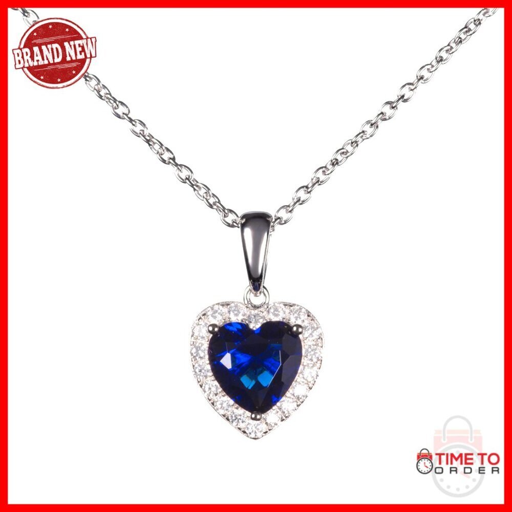 Sterling Silver Heart Pendant Necklace with Cubic Zirconia Stones